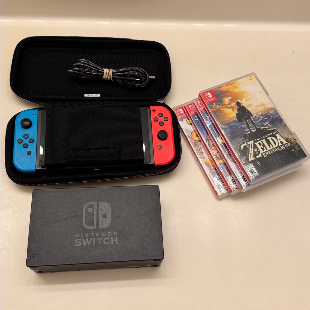 Nintendo Switch 4 Games Zelda Kart Racer Micro SD Bundle